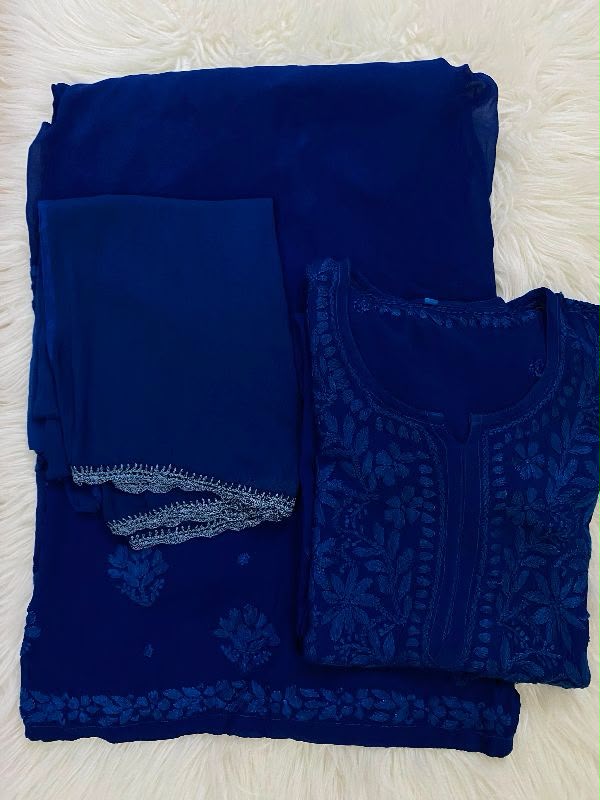 Royal Blue Viscose Lucknow Chikankari 4-Piece Kurta Set
