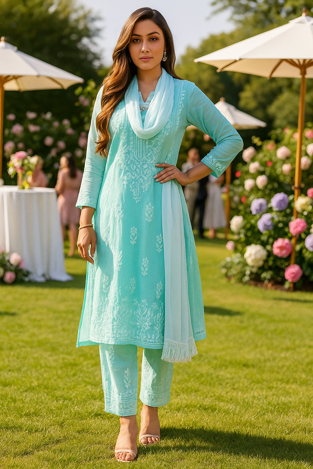 Aqua Blue Ethereal Chikankari Kurta Set