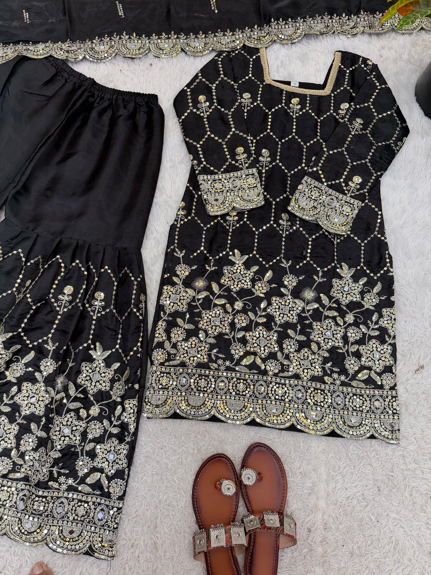 Classic Beautiful Designer Black Readymade Salwar Suit