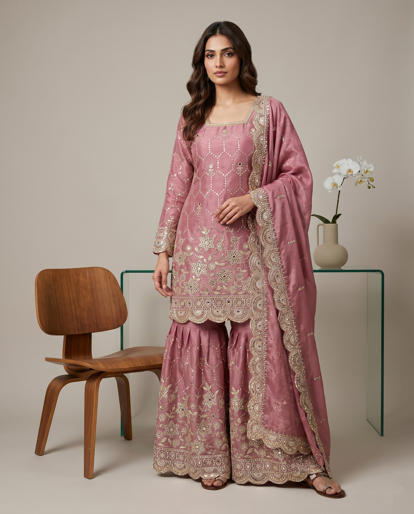 Elegant Designer Pink Readymade Salwar Suit
