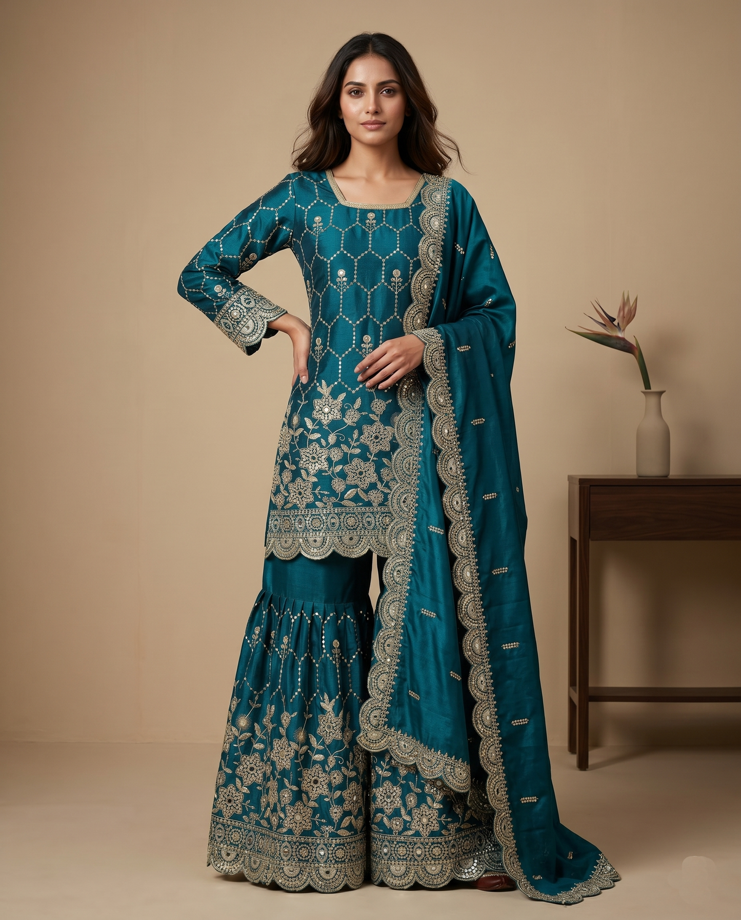 Elegant Designer Teal Green Readymade Salwar Suit
