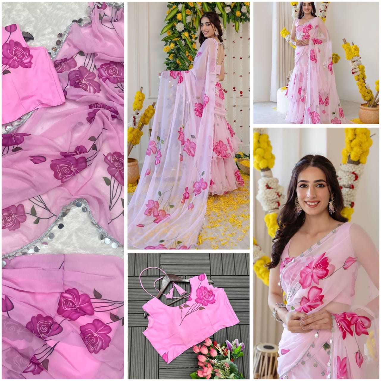 Radiant Pink Silk Party Lehenga Saree Set with Embroidered Choli