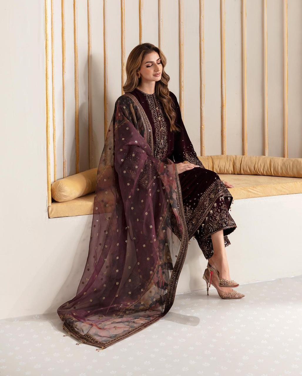 Salwar Suits : Multicolor tabby silk printed and handwork