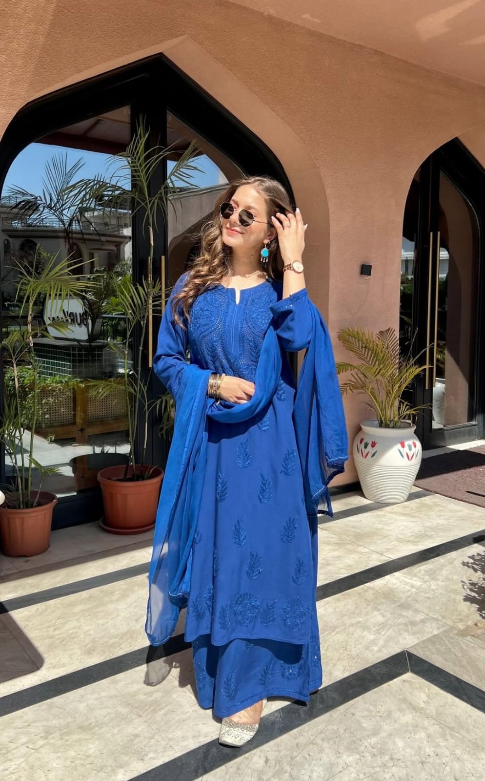 Blue Authentic Lucknow Chikankari & Mukesh Work Kurta Set