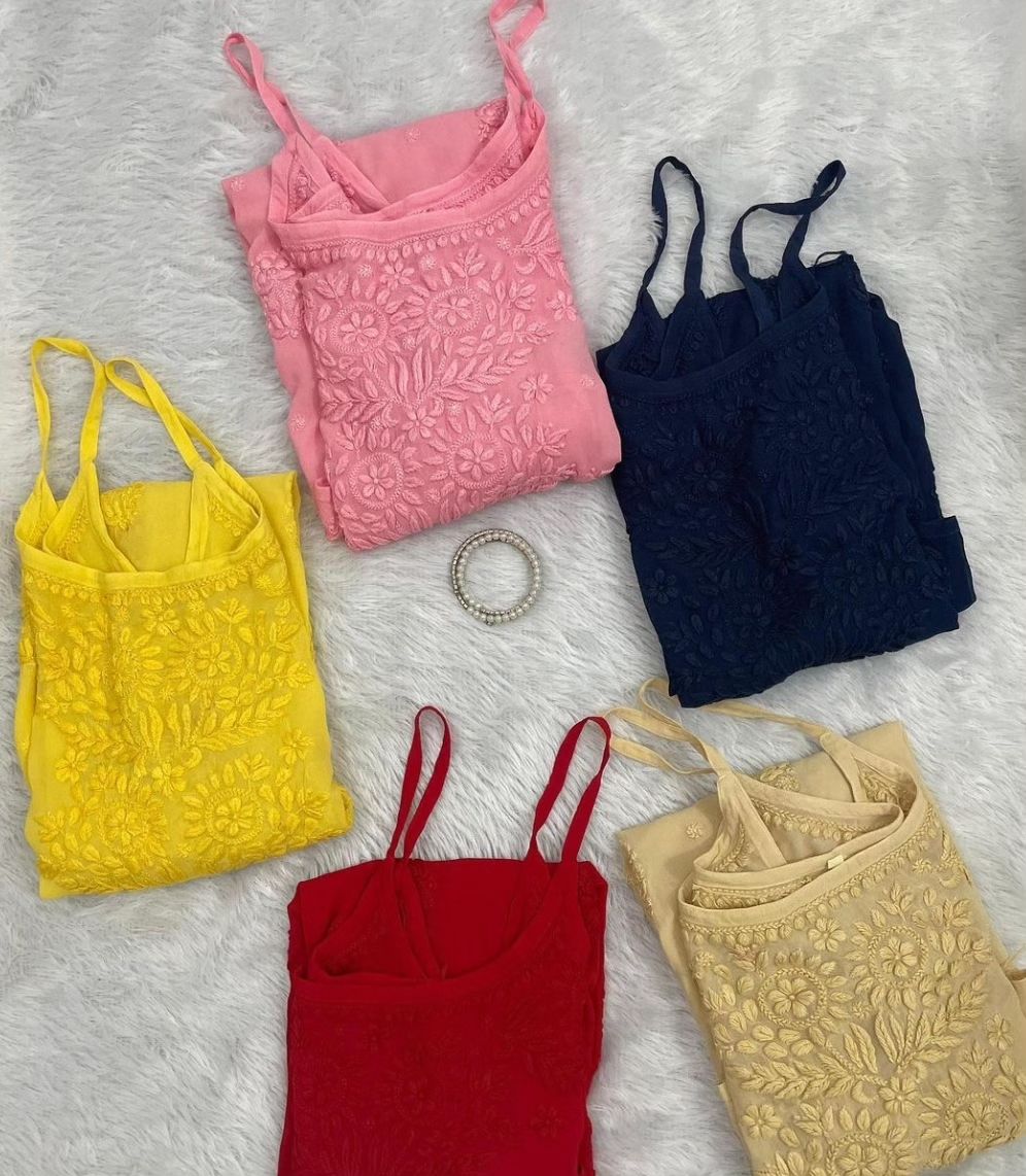 Premium Navy Viscose Sleeveless Kurti