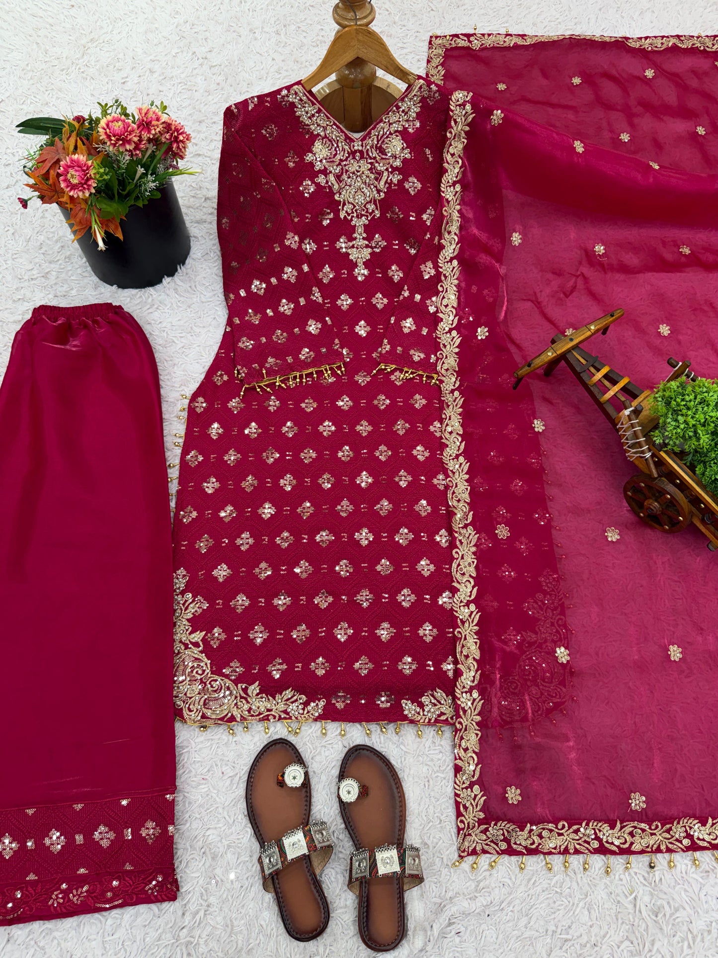 Celestia Deep Pink GMY Silk Embroidered Suit Set for Women