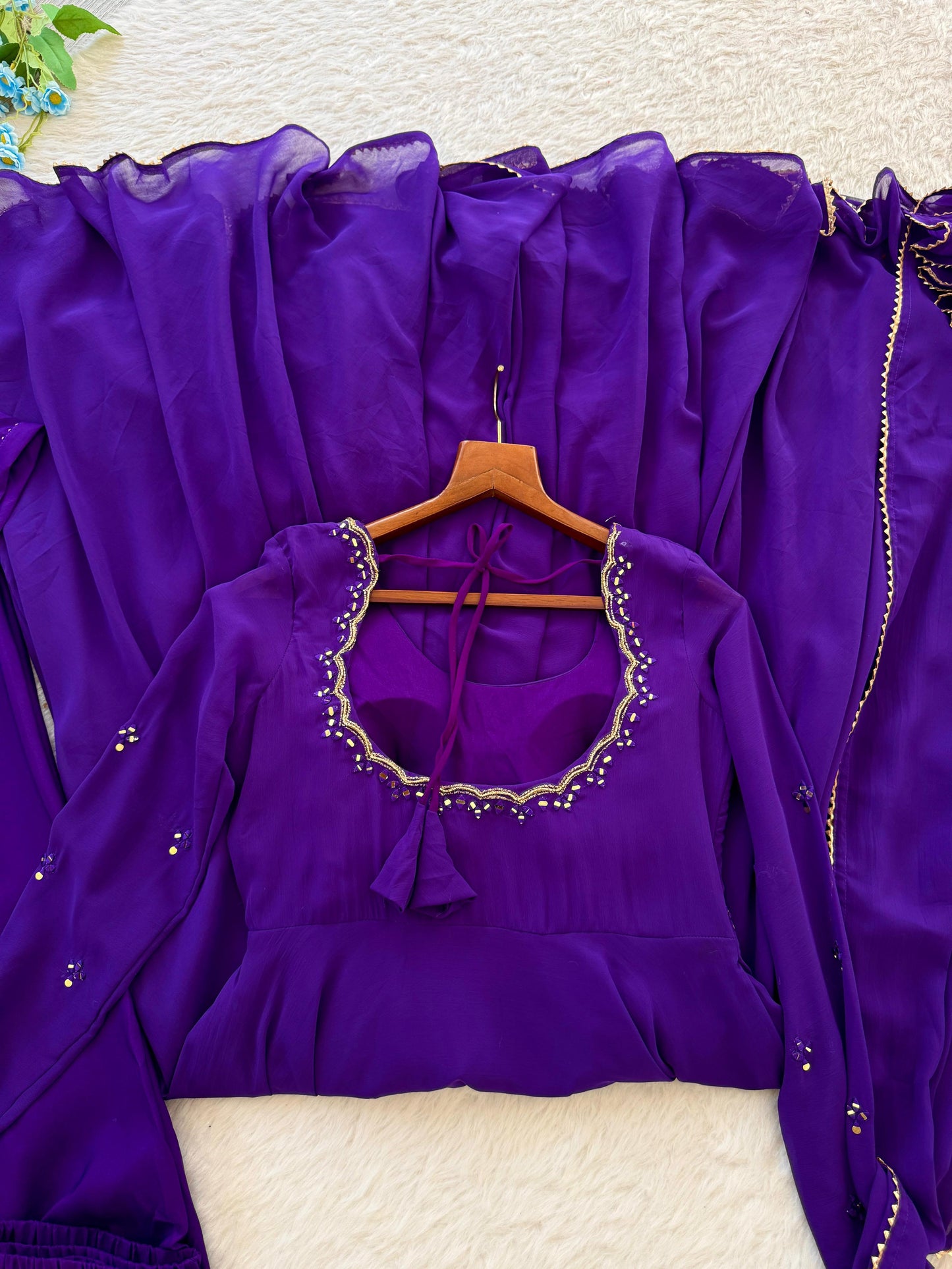 Rich Purple Party Wear Georgette Gown with Pant & Dupatta