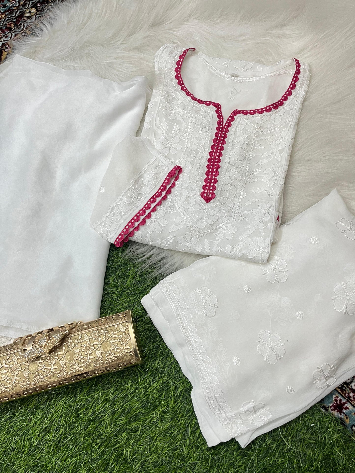 Classic White Chikankari Elegance Ensemble