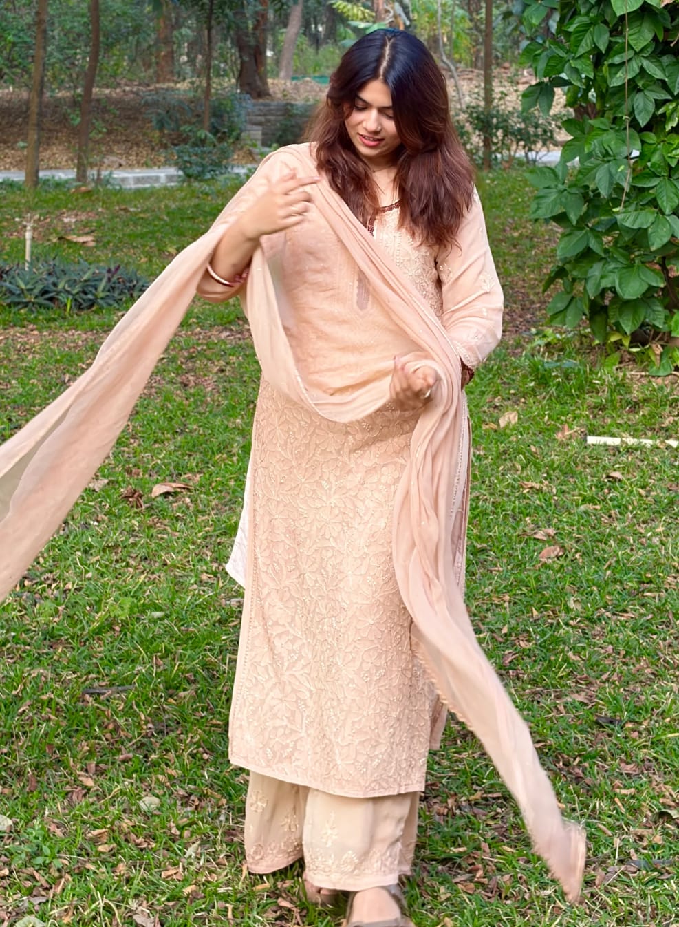 Elegant Light Peach Chikankari Elegance Ensemble