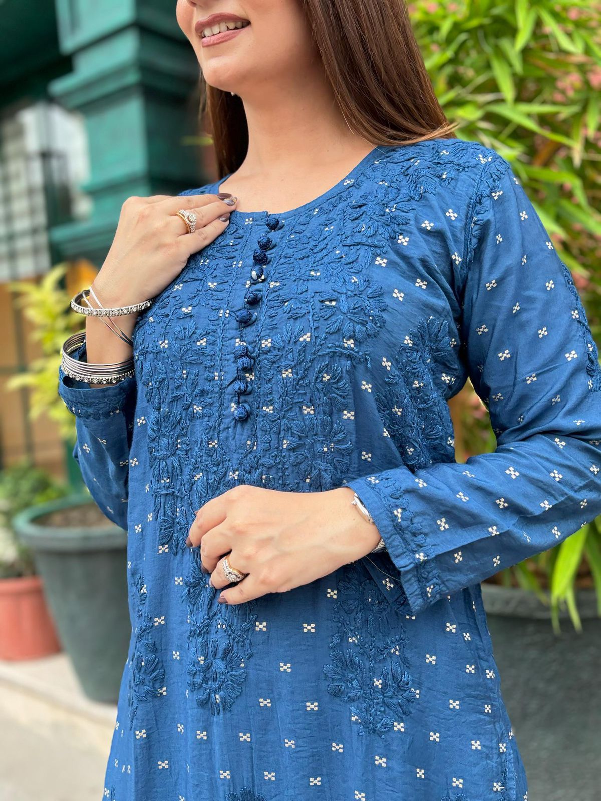 Blue Handcrafted Chikankari Chanderi Silk Co-ord Set