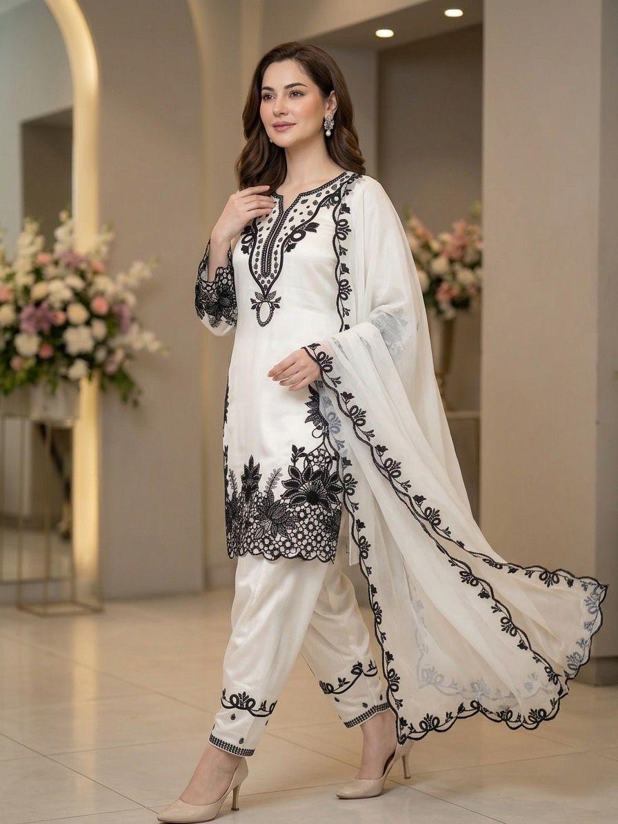 Eid Special Hania Amir Inspired Glass Roman Silk Farshi Salwaar Set