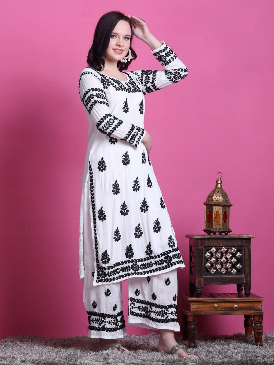 Black & White Chikankari Modal Co-ord Set