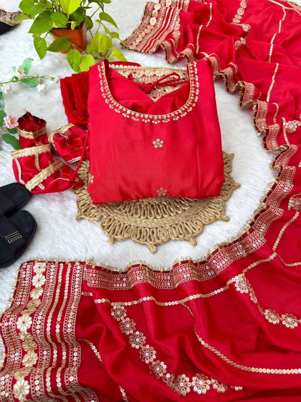 Red Regal Midnight Sequin & Zari Embroidered Chinon Silk Anarkali Set