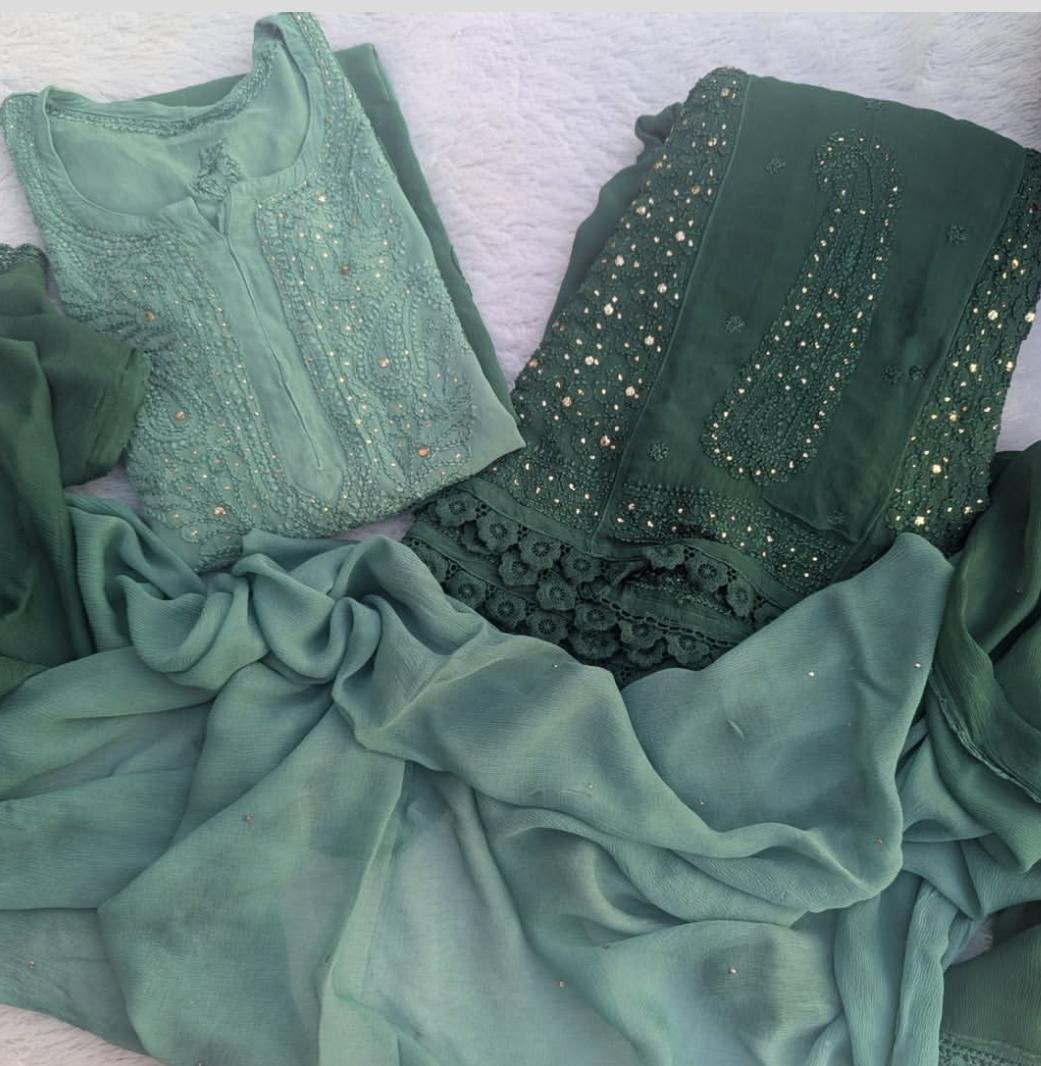 Pure Viscose Pastel Green Full Jaal Mukaish Kurta Set (NEW)