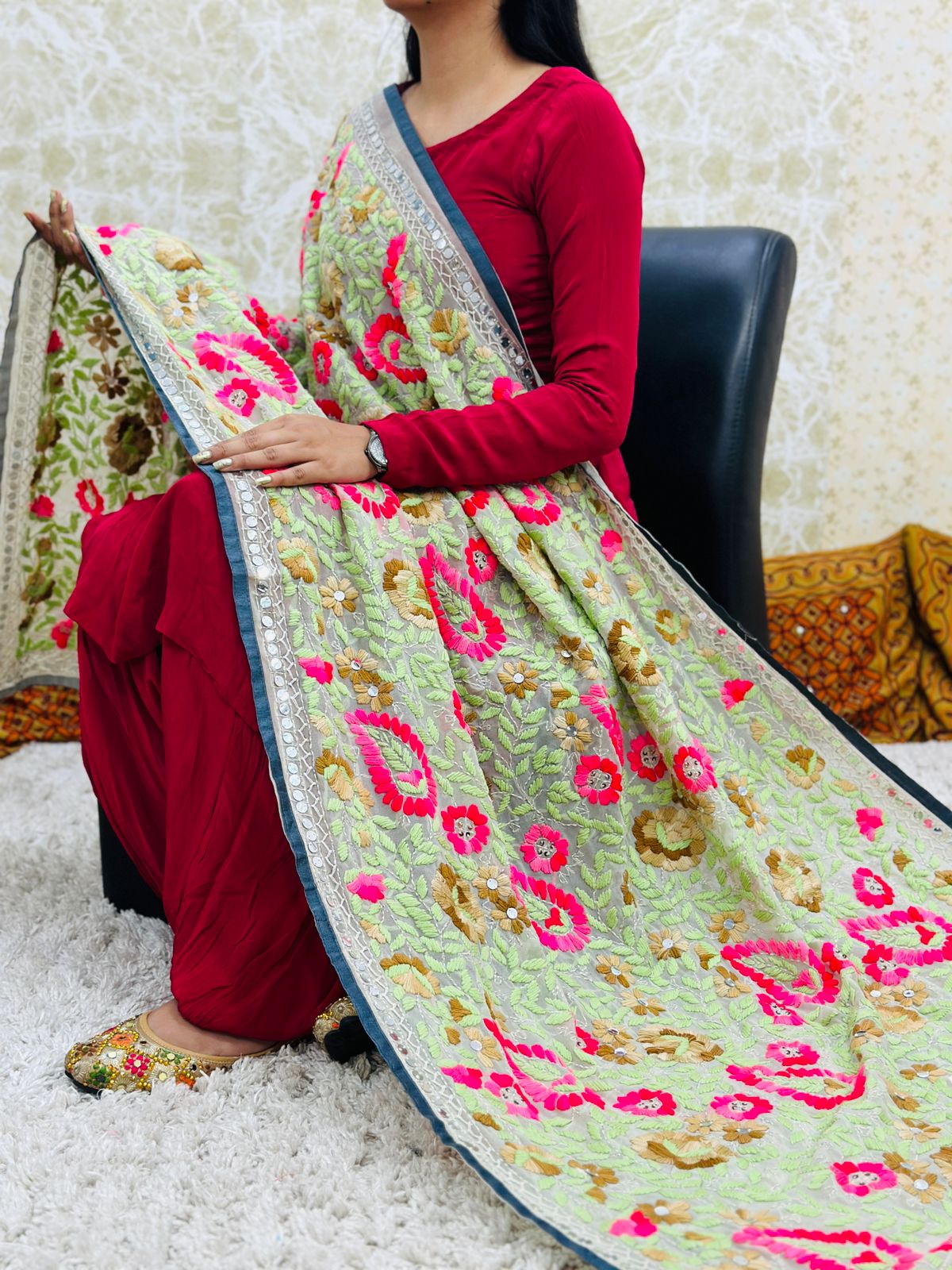 Georgette Patiala Salwar Suit with Phulkari Dupatta