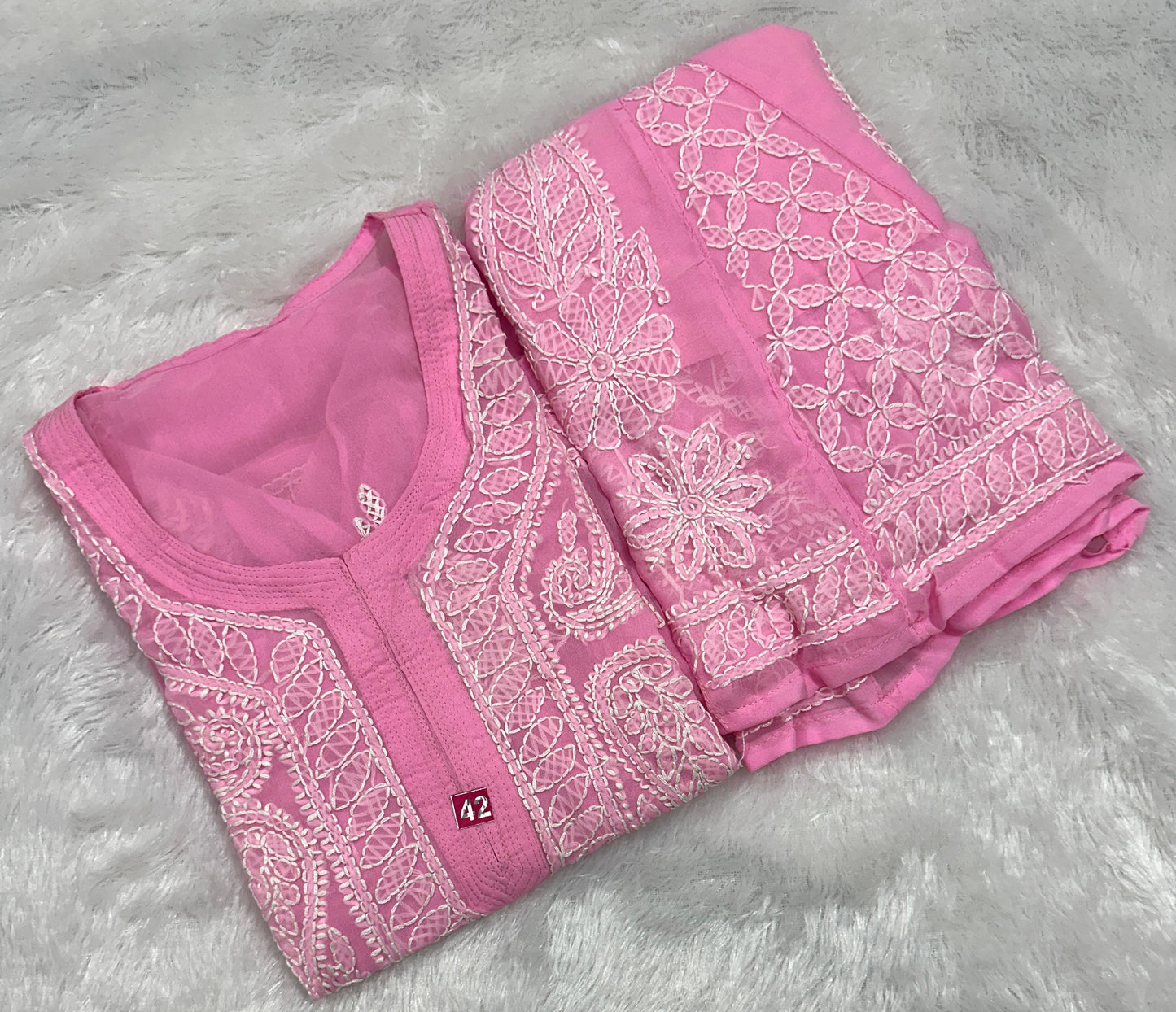 Baby Pink Georgette Chikankari Buti Jaal Kurti Sharara Set Inner Included - Inayakhan Shop