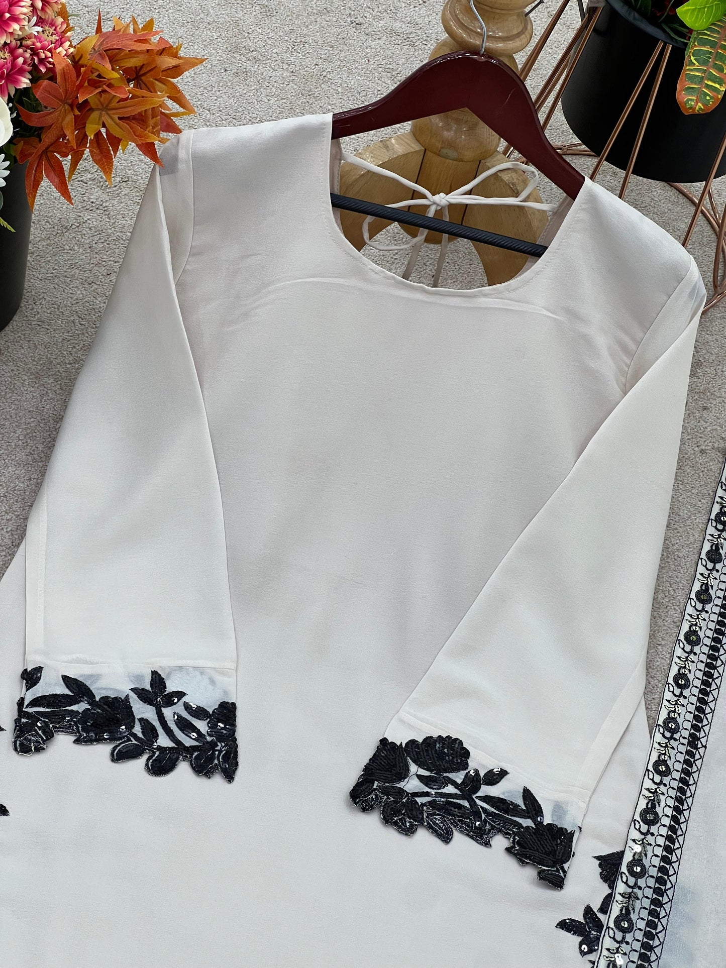 Beige Embroidered Star Georgette Farshi Salwar Suit | Ready to Wear