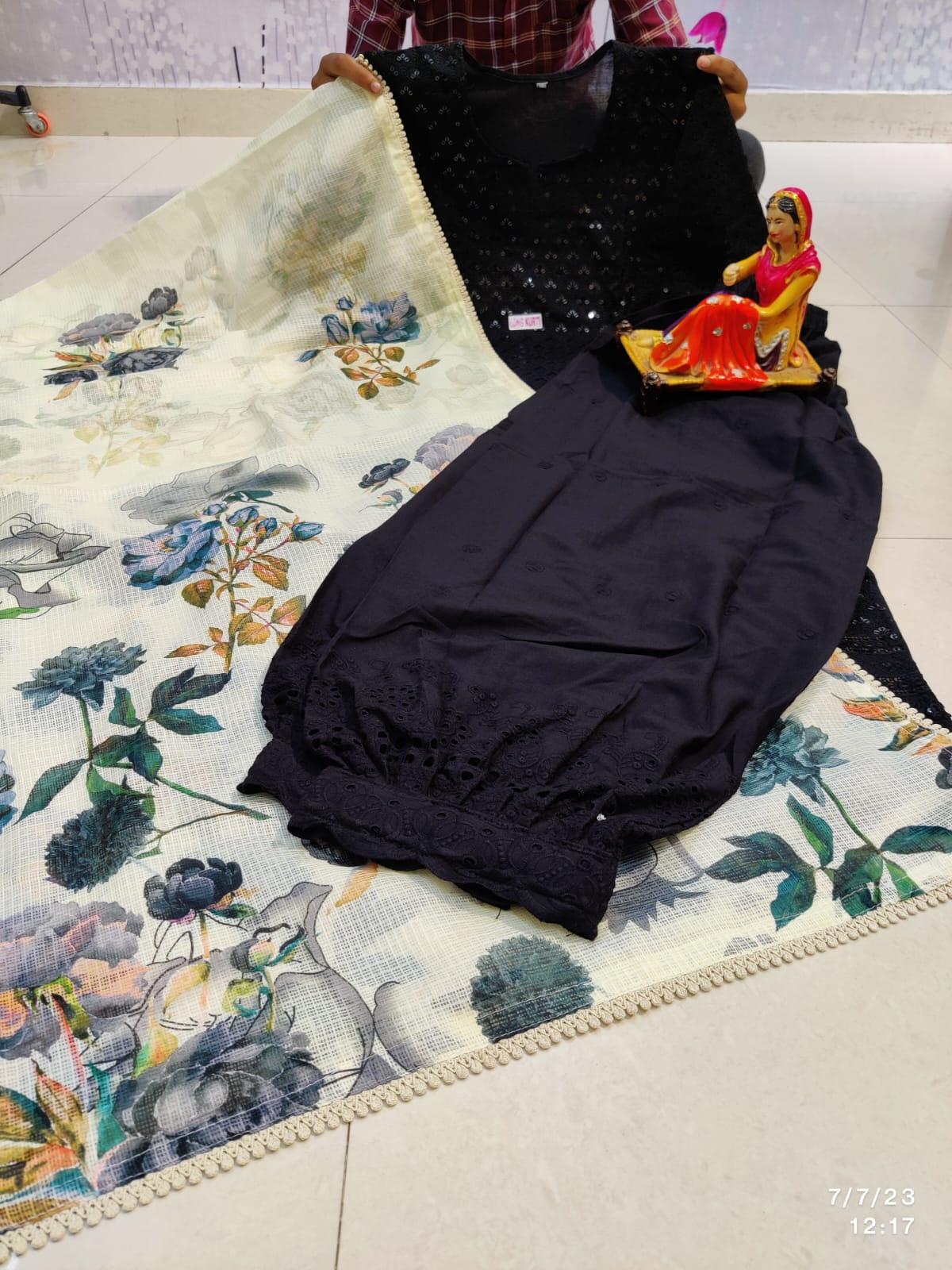 Black color Chikankari Elegance Ensemble Afghani Salwar and Dupatta - Inayakhan Shop