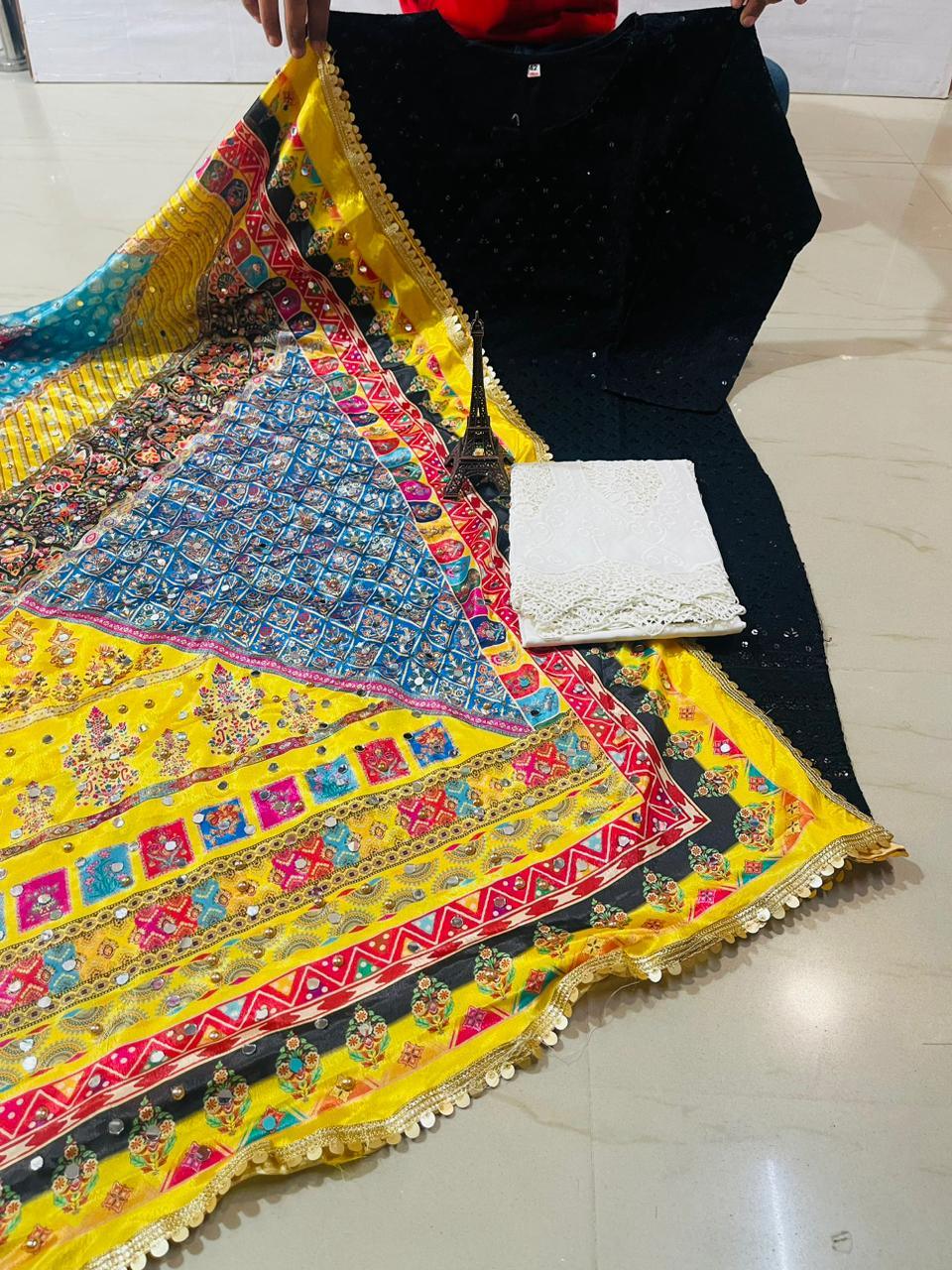 Black Color Design 2 Chikankari Charm: Sequin Work Kurti with Plazo and Dupatta Set - Inayakhan Shop