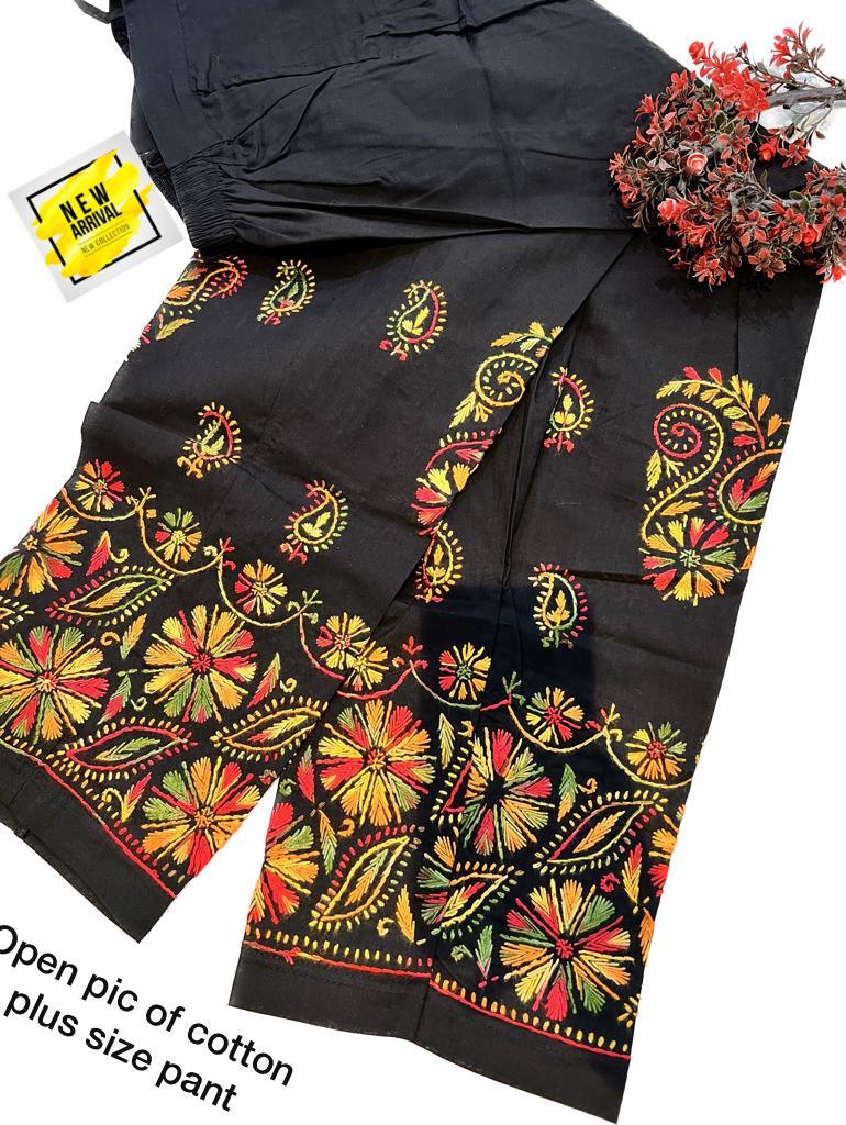 Black Luchnawi Chikankari Kurti and Pant Set Rayon Cotton Fabric Plus Size Beautiful multi color work - Inayakhan Shop