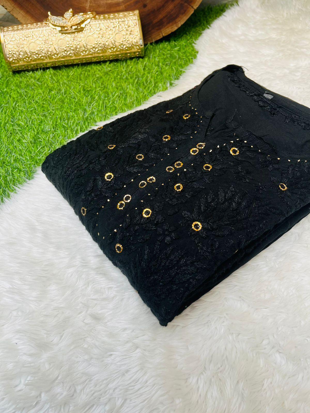 Black Opulent Rayon Set with Ring Mukesh Work Upto 5XL Plus size - Inayakhan Shop