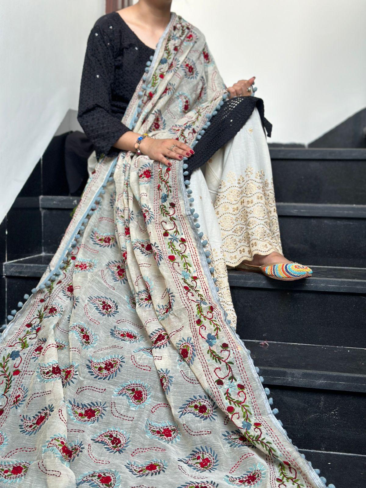 Black Pom Pom Panache Kurti Dupatta Set - Design 1 - Inayakhan Shop