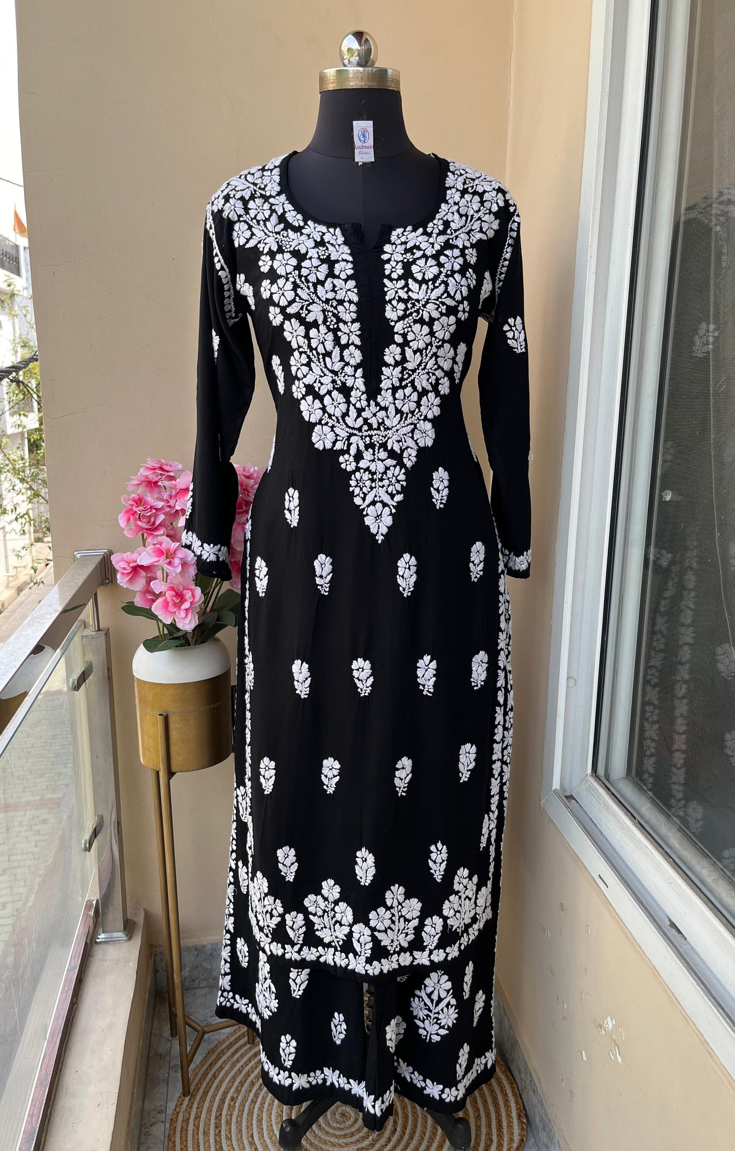 Black Premium Chikankari handwork Kurti Palazzo Set Up to Size 50 - Inayakhan Shop