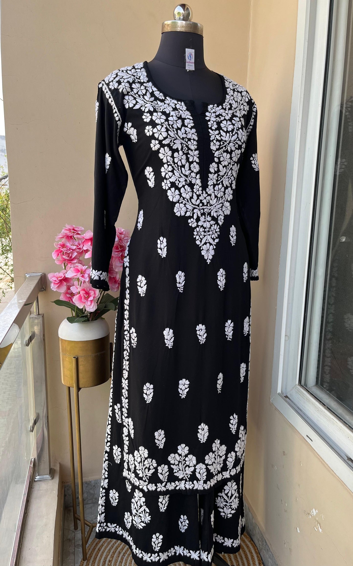 Black Premium Chikankari handwork Kurti Palazzo Set Up to Size 50 - Inayakhan Shop