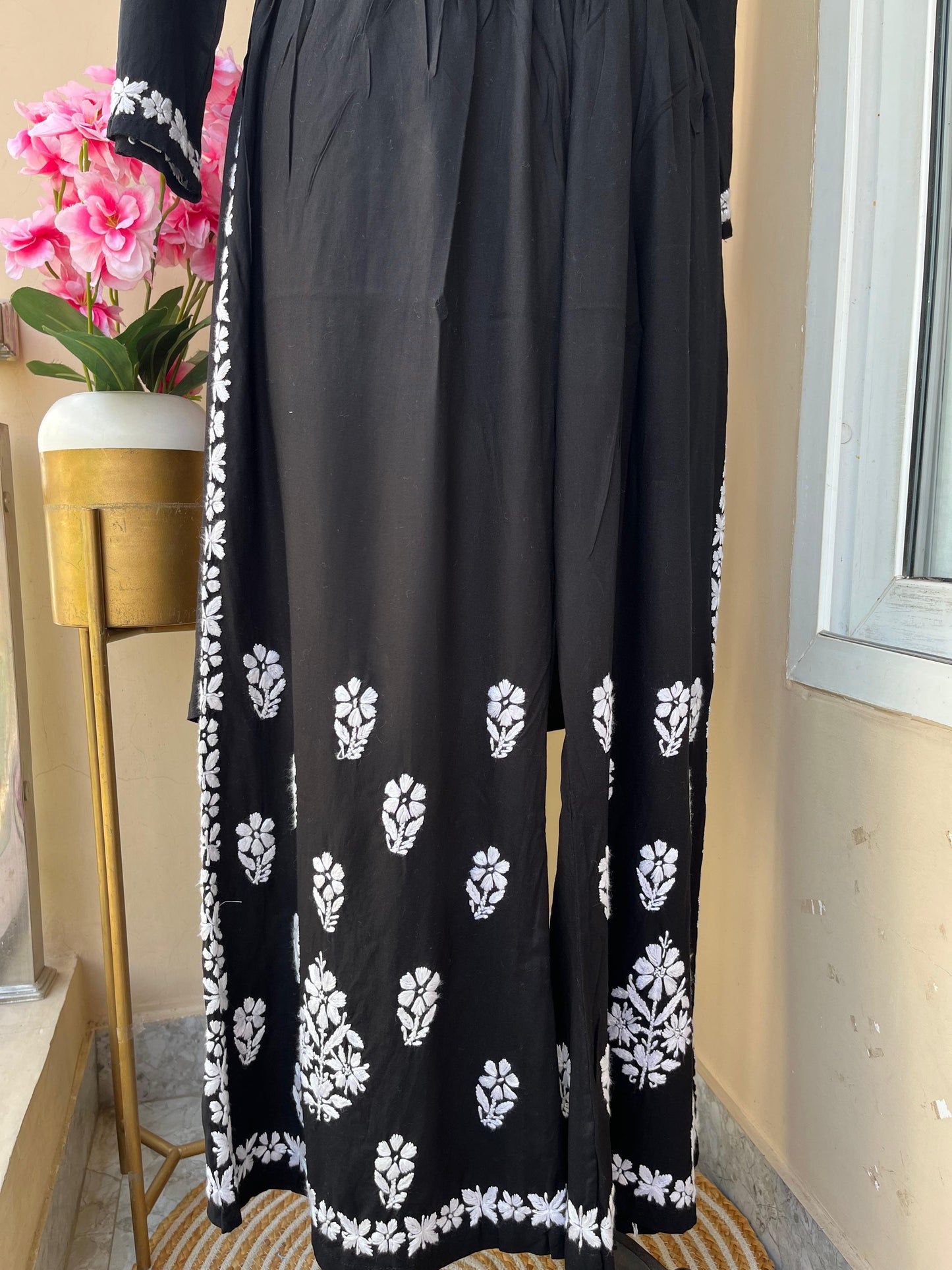 Black Premium Chikankari handwork Kurti Palazzo Set Up to Size 50 - Inayakhan Shop