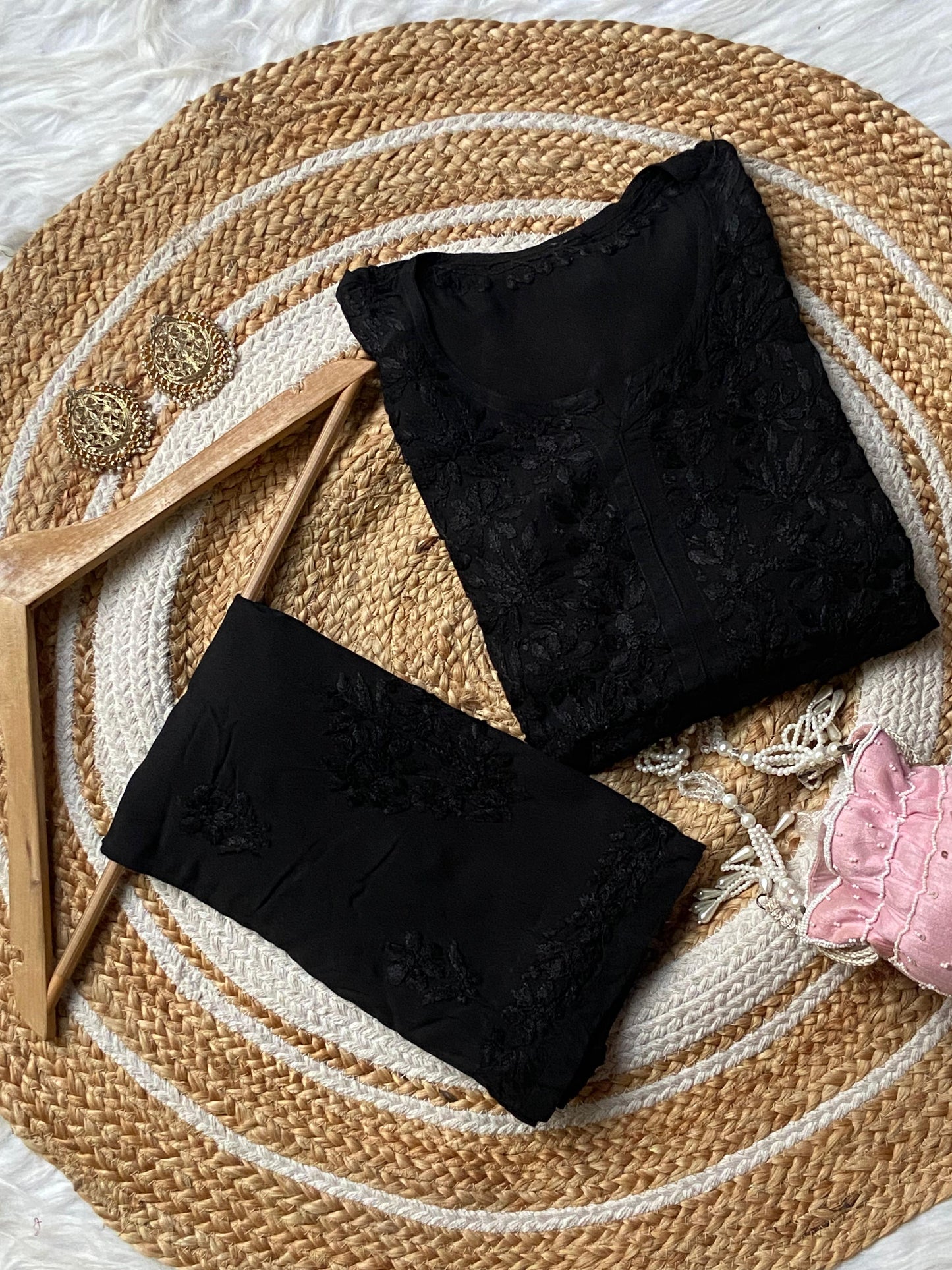 Black Premium Lucknow Chikankari handwork Modal Palazzo Set - Inayakhan Shop