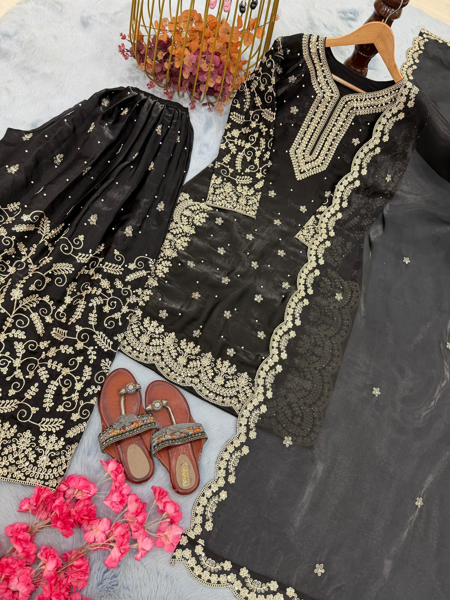 Black Ethereal Silk Embroidered Ensemble Eid Special