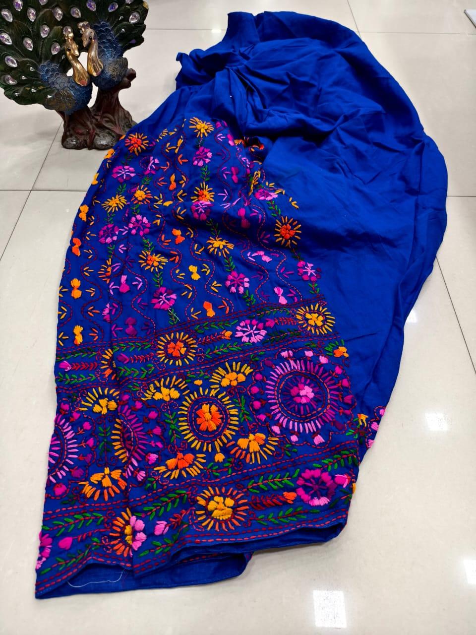 Blue Beautiful Embroidered Phulkari Kantha Salwar - Inayakhan Shop