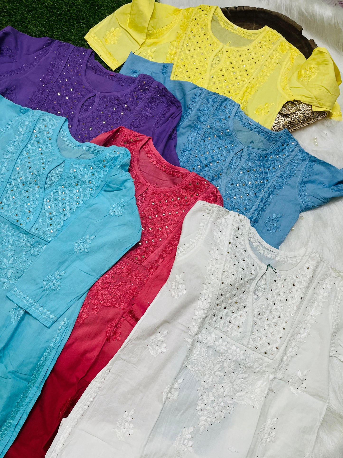 Blue Chikankari Kurtis with Mukesh Work - Inayakhan Shop