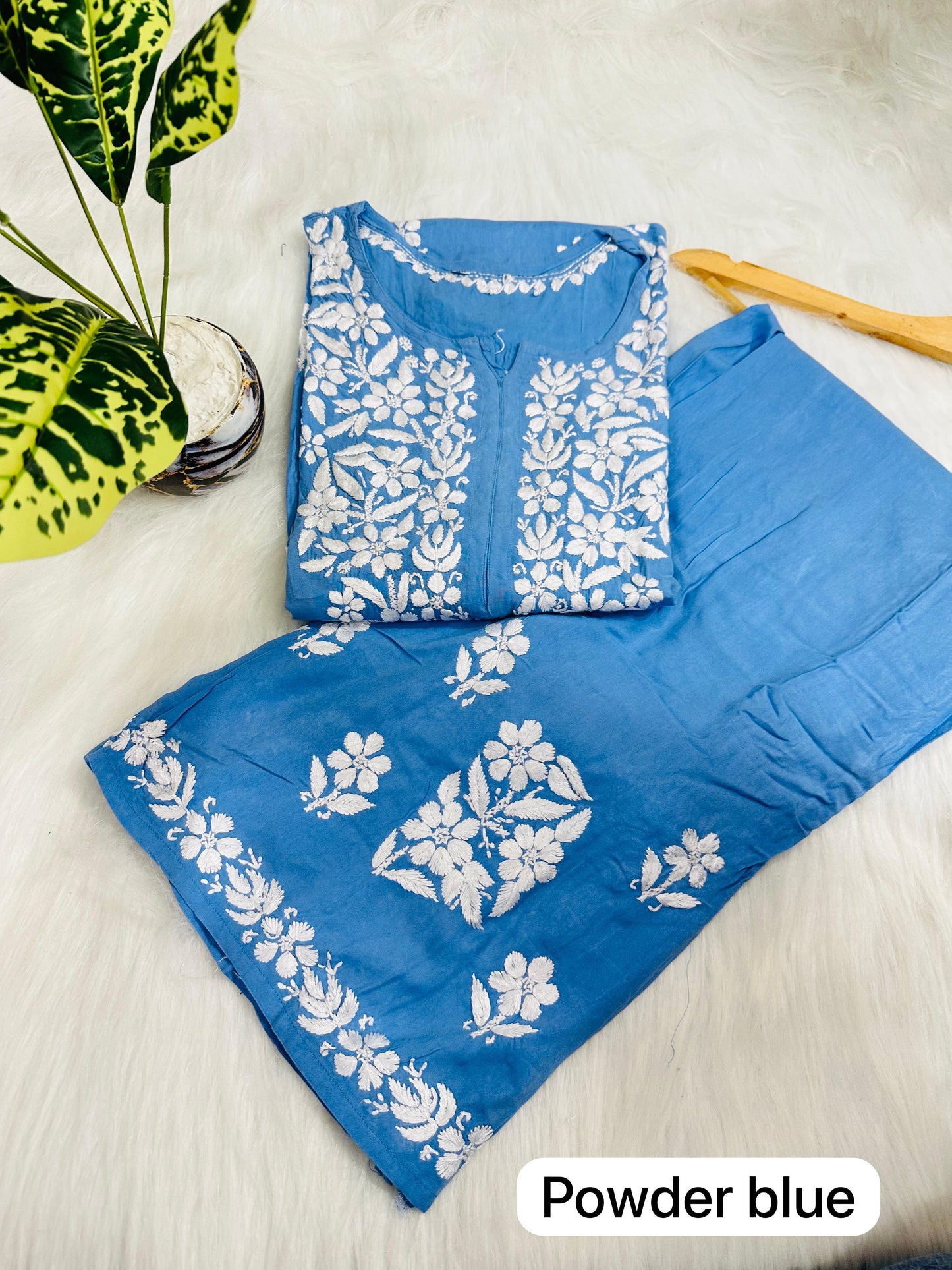 Blue 🌟 Chikankari Rayon Palazzo Set ✨ - Inayakhan Shop