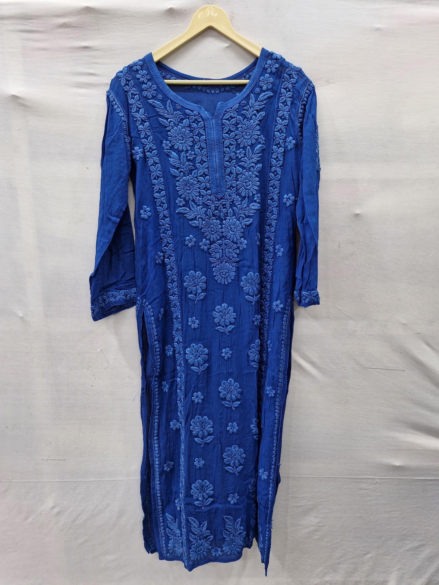 Blue Elegant Viscose Daman Designer 3D Chikankari Long Kurti - Inayakhan Shop