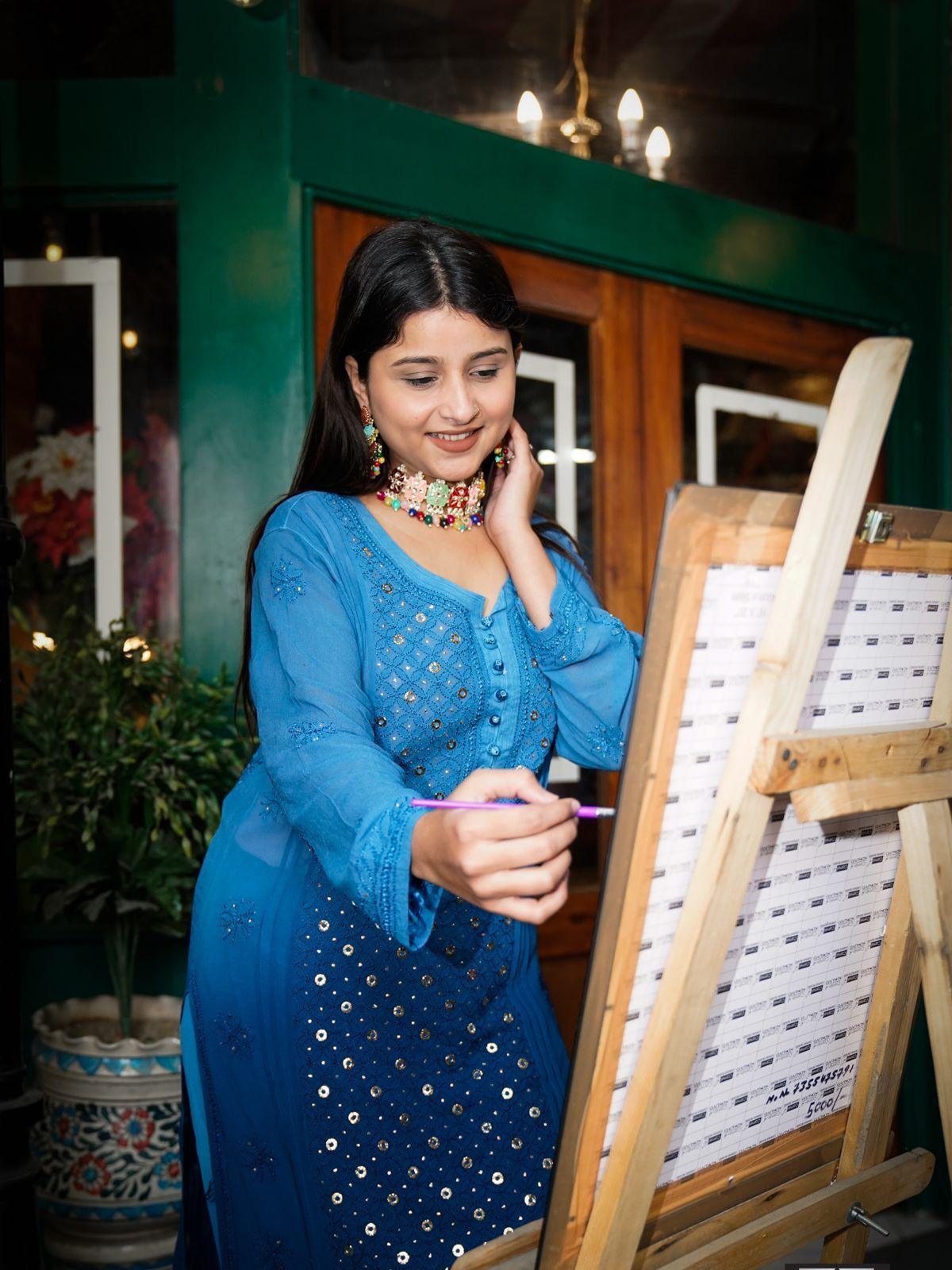 Blue Luxe Viscose Ring Jall Kurti and Sharara Set (Made on Order) - Inayakhan Shop