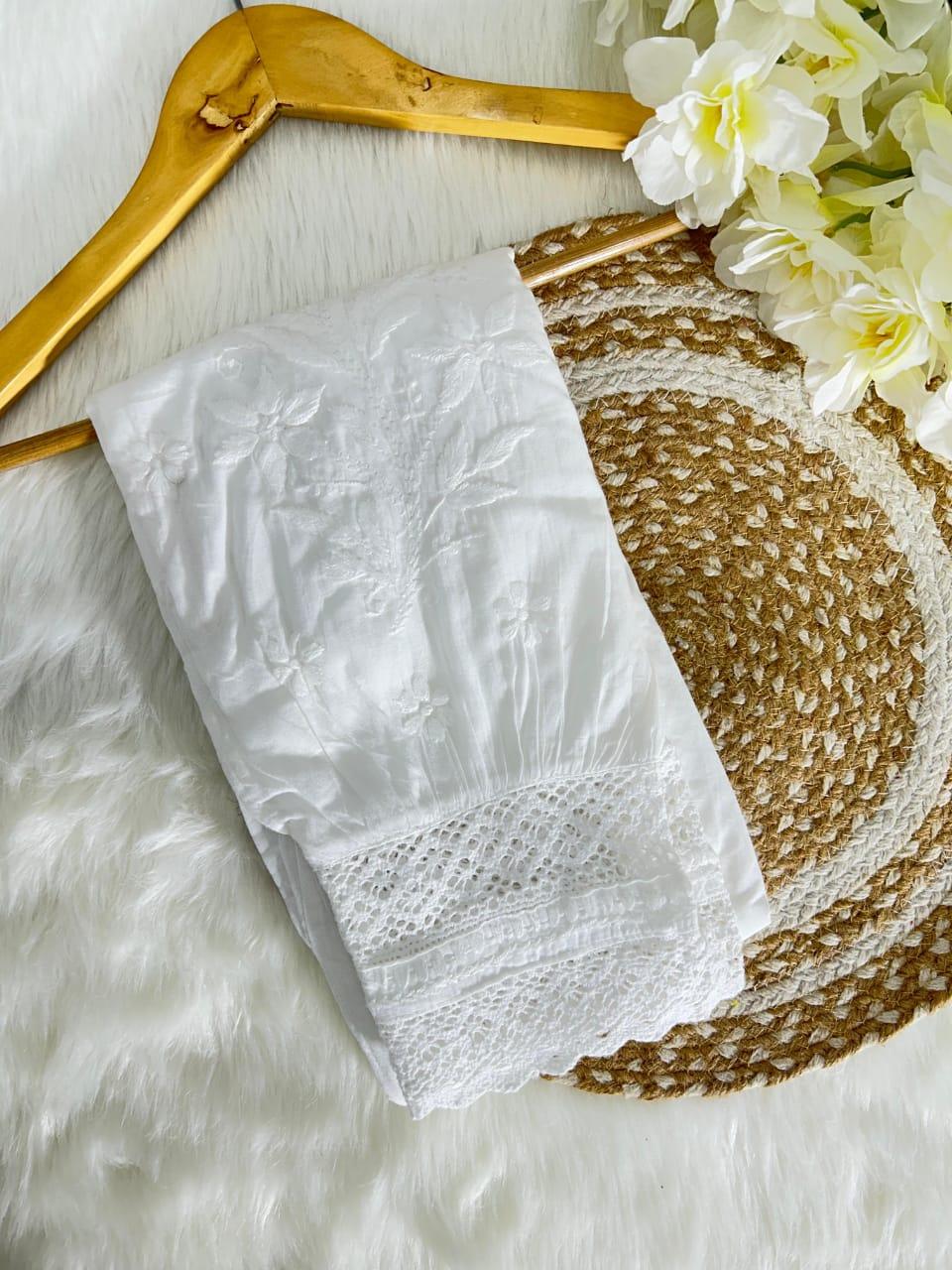 Blue Mixed color Mul Mul Daman Elegance: Hand-Embroidered Kurta & Afghani Pant Set - Inayakhan Shop