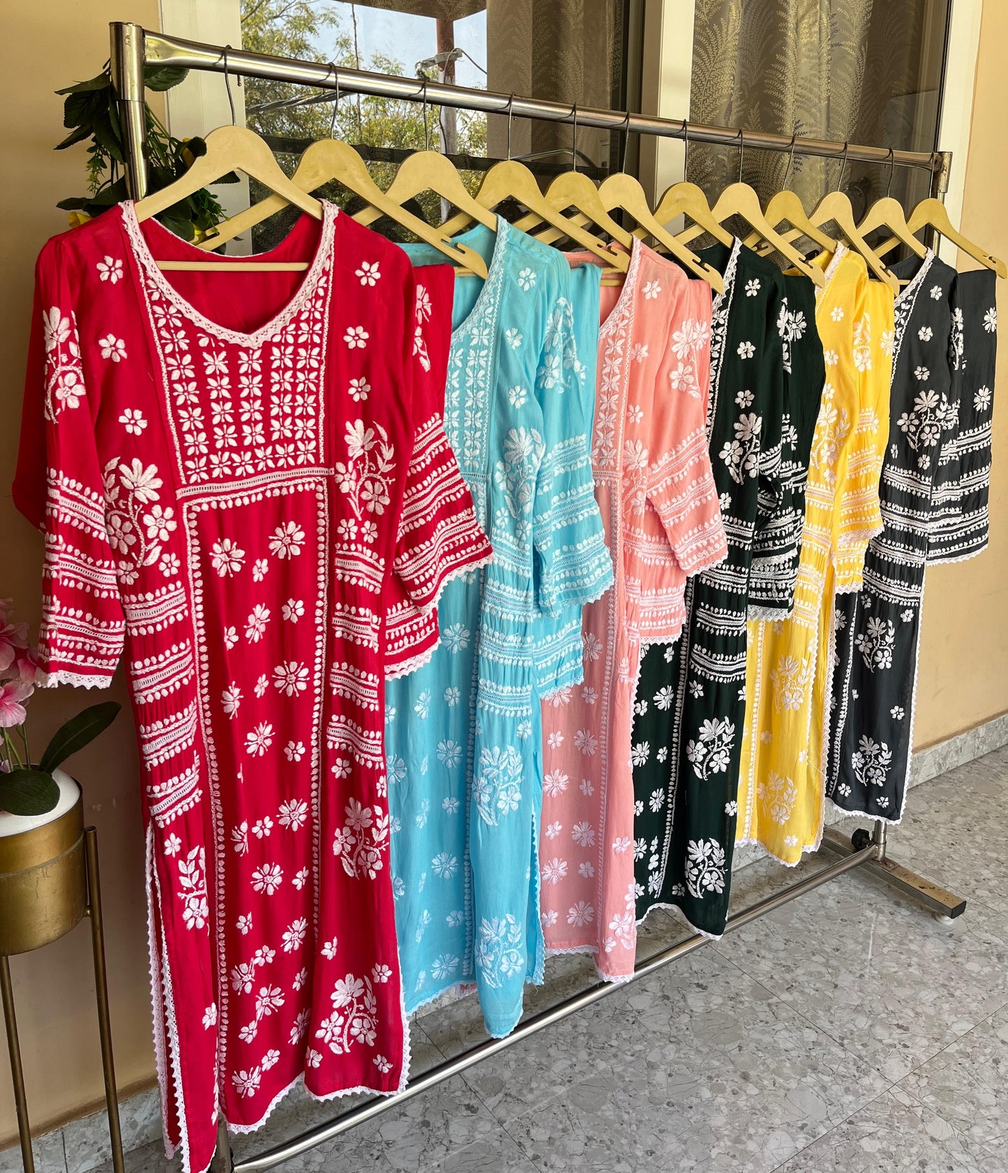 Teal Green Premium Rayon Kurti with Palazzo Set Lucknow Chikankari Handwork