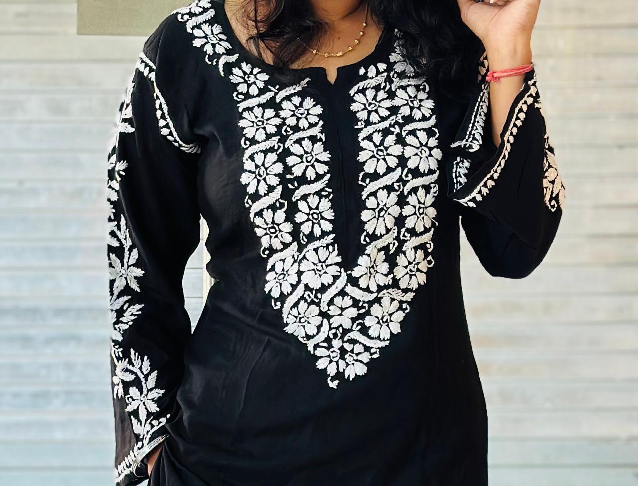 Chikankari Hand Work Black Co-ord Set with Afghani Shalwar - Inayakhan Shop