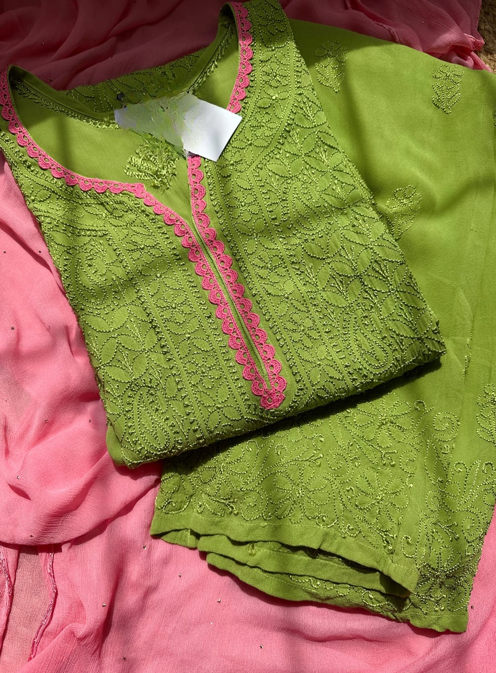 Verdant Green Chikankari Elegance Ensemble