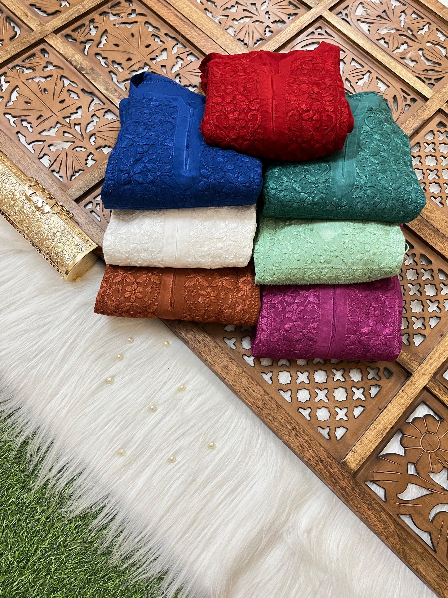 Brown Premium Rayon Chikankari Kurti Palazzo Set – Lucknowi Handwork | Sizes 36–48