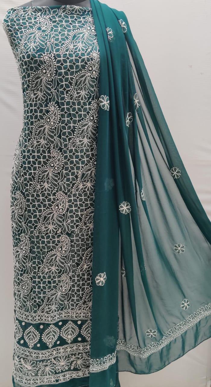 Dark Green Classic Enchanting Chikankari Symphony Suits - Inayakhan Shop