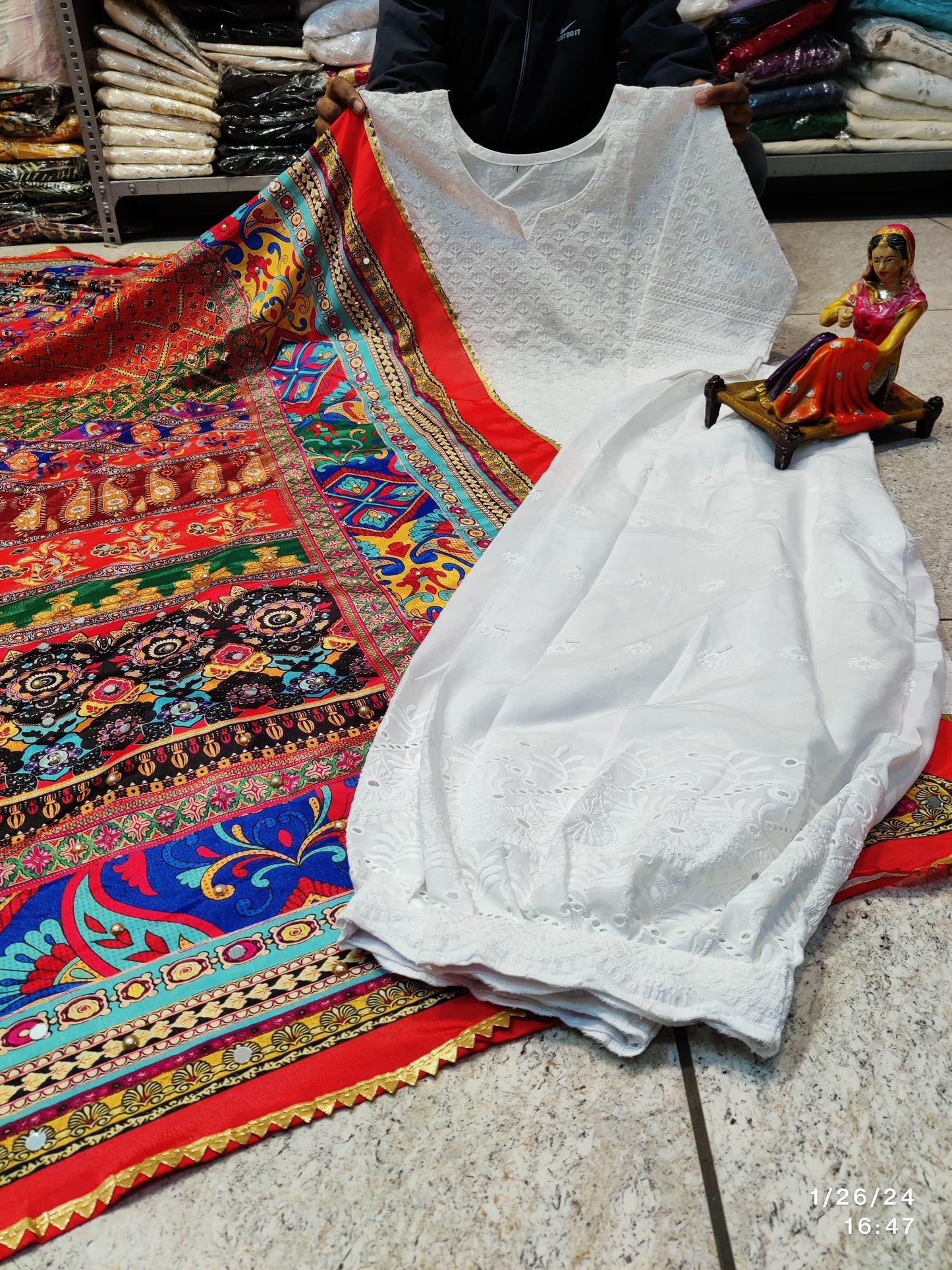 Design-12 Vibrant Multicolor Digital Print Pakistani Dupatta and Pure Cotton Kurta Set - Inayakhan Shop