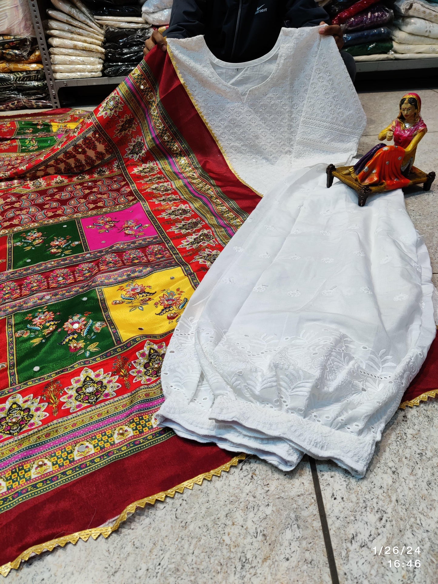 Design-13 Vibrant Multicolor Digital Print Pakistani Dupatta and Pure Cotton Kurta Set - Inayakhan Shop