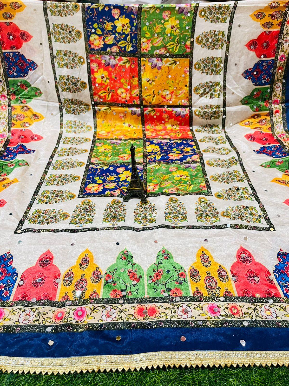 Design-15 Multicolor Pure Chiffon Pakistani Dupatta Set with Exclusive Handwork Embroidery - Inayakhan Shop