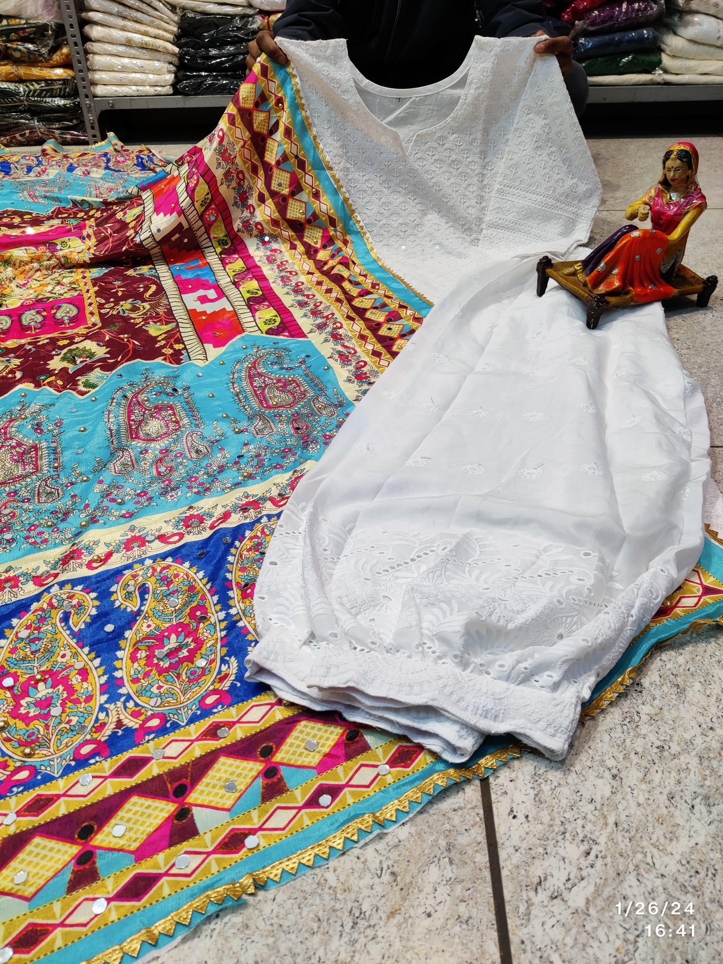 Design-18 Vibrant Multicolor Digital Print Pakistani Dupatta and Pure Cotton Kurta Set - Inayakhan Shop