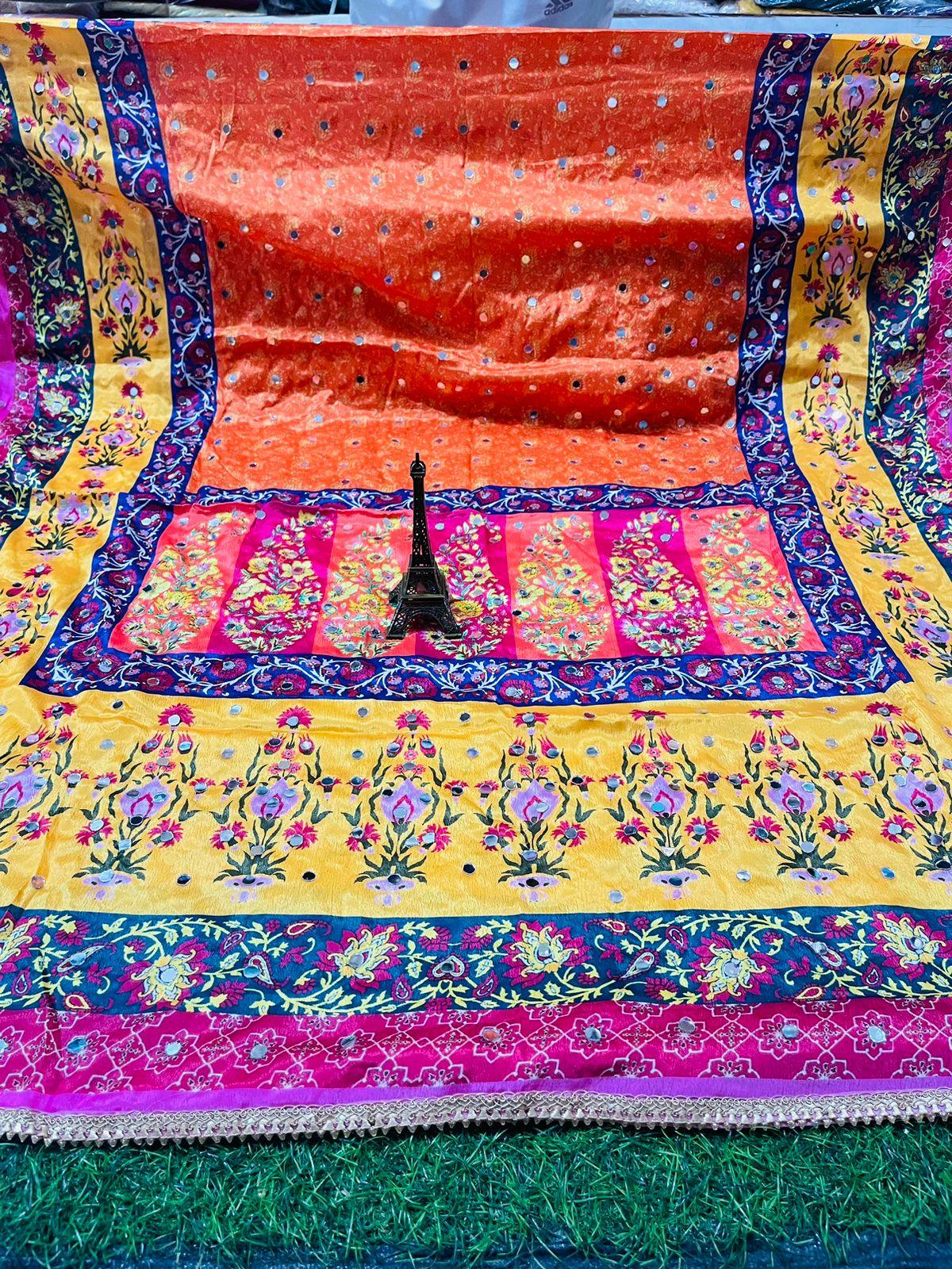 Design-2 Multicolor Pure Chiffon Pakistani Dupatta Set with Exclusive Handwork Embroidery - Inayakhan Shop