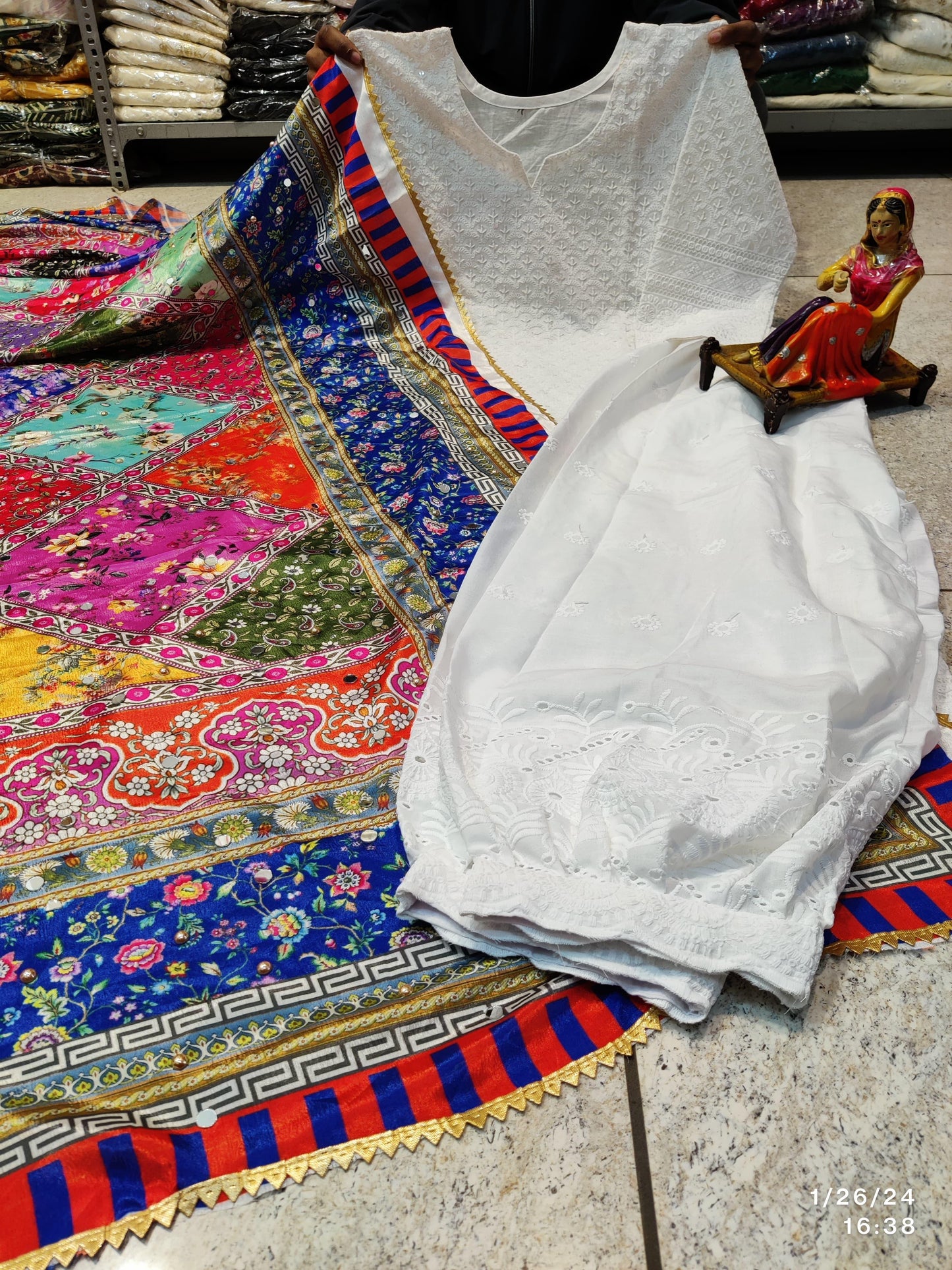 Design-3 Vibrant Multicolor Digital Print Pakistani Dupatta and Pure Cotton Kurta Set - Inayakhan Shop