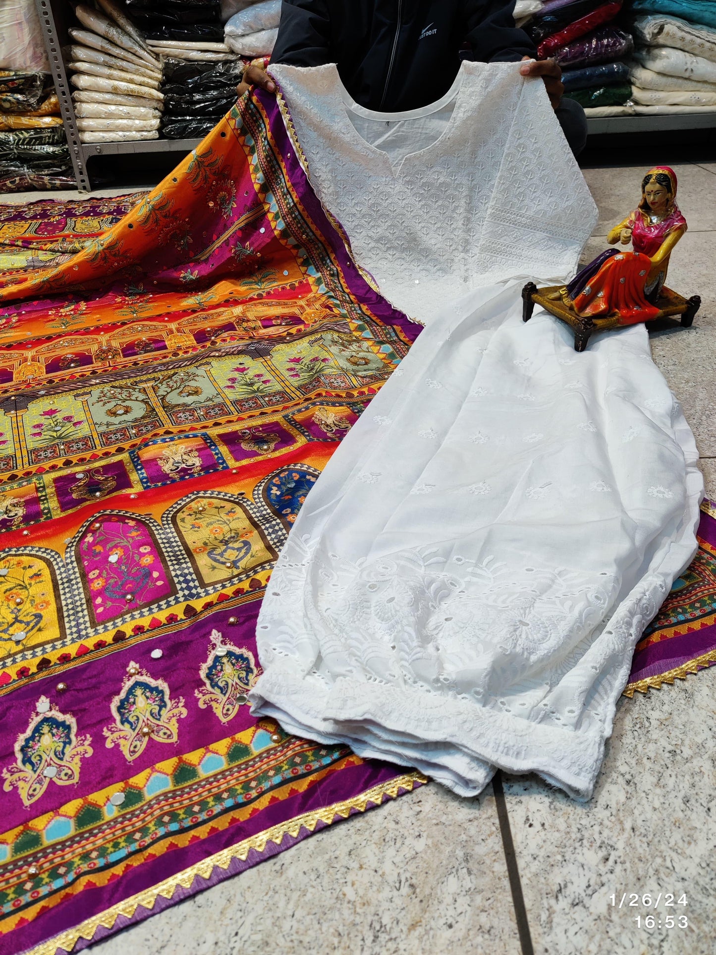 Design-5 Vibrant Multicolor Digital Print Pakistani Dupatta and Pure Cotton Kurta Set - Inayakhan Shop