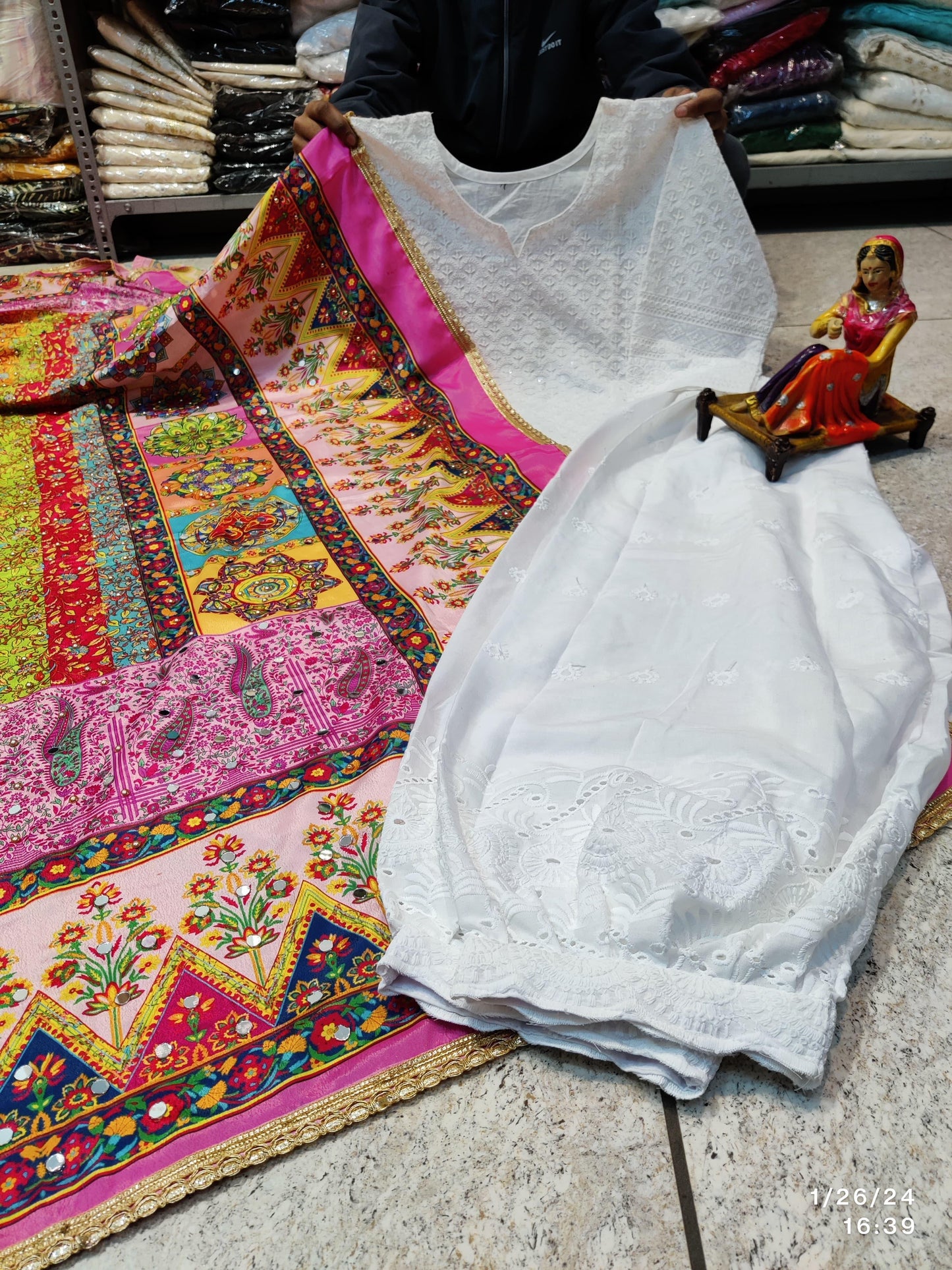 Design-6 Vibrant Multicolor Digital Print Pakistani Dupatta and Pure Cotton Kurta Set - Inayakhan Shop